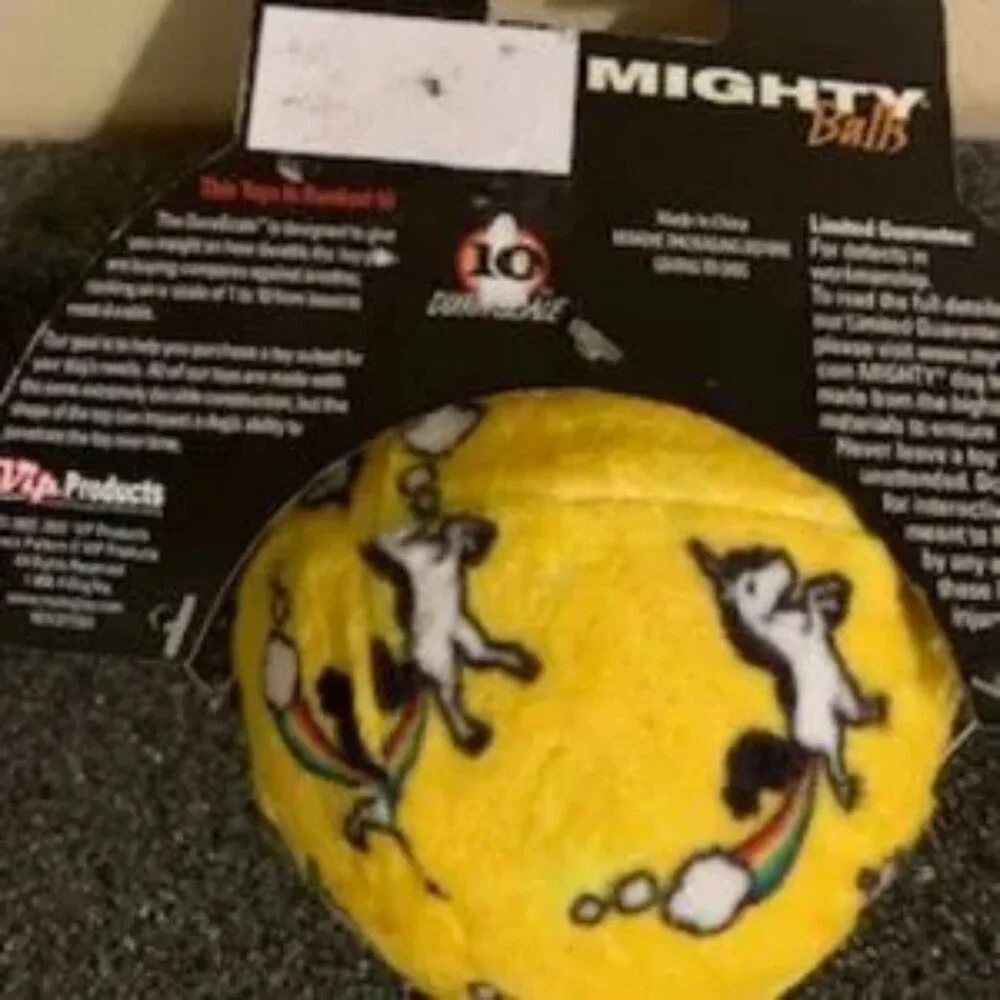 Mighty Toys Unicorn Print Durable Plush Squeaky Ball Dog Toy, Medium
